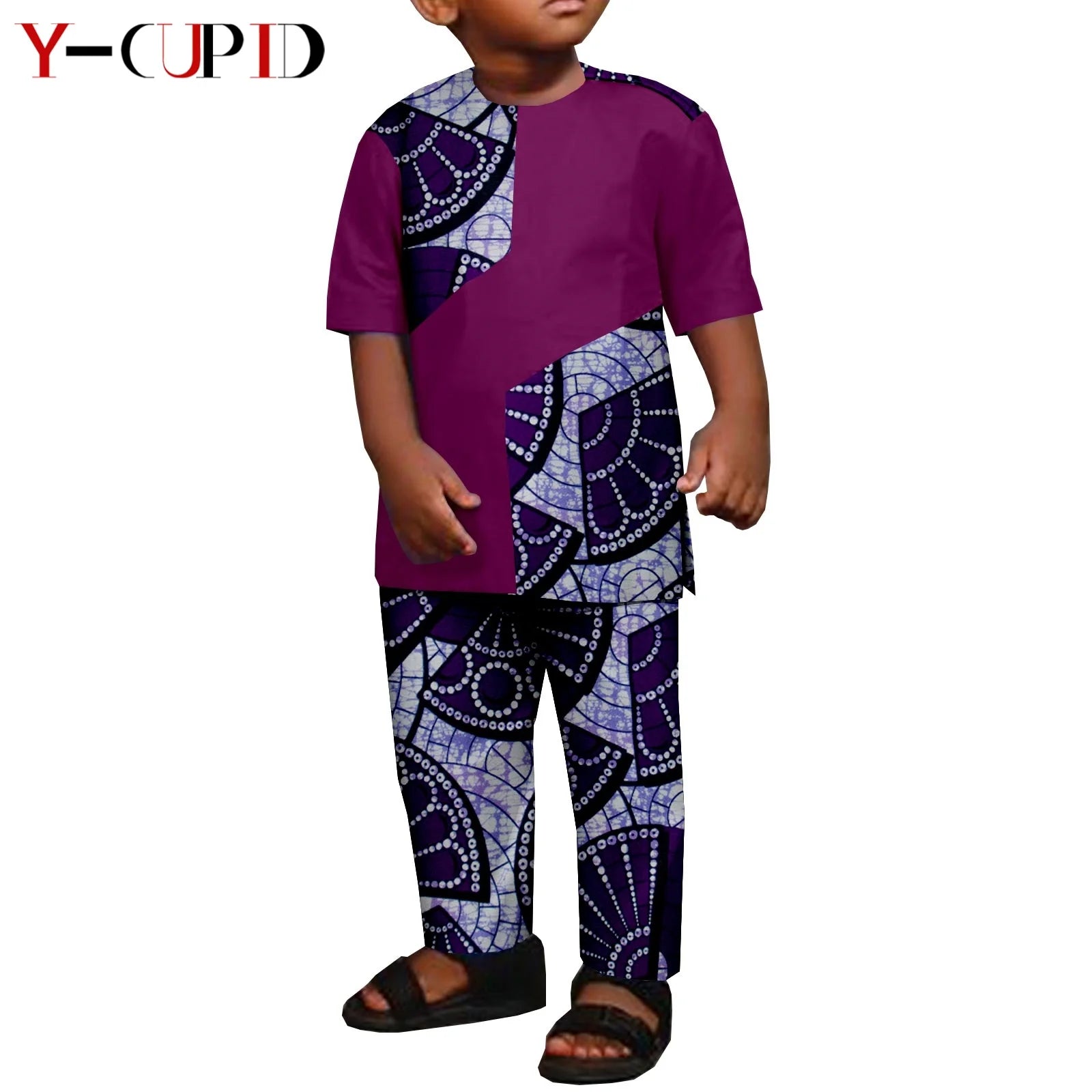 African Clothes for Boys Kid Outfits Dashiki Summer Cotton Ankara Print Top and Pant Sets Bazin Riche Children Outwear Y224017 783 | Afrocentric