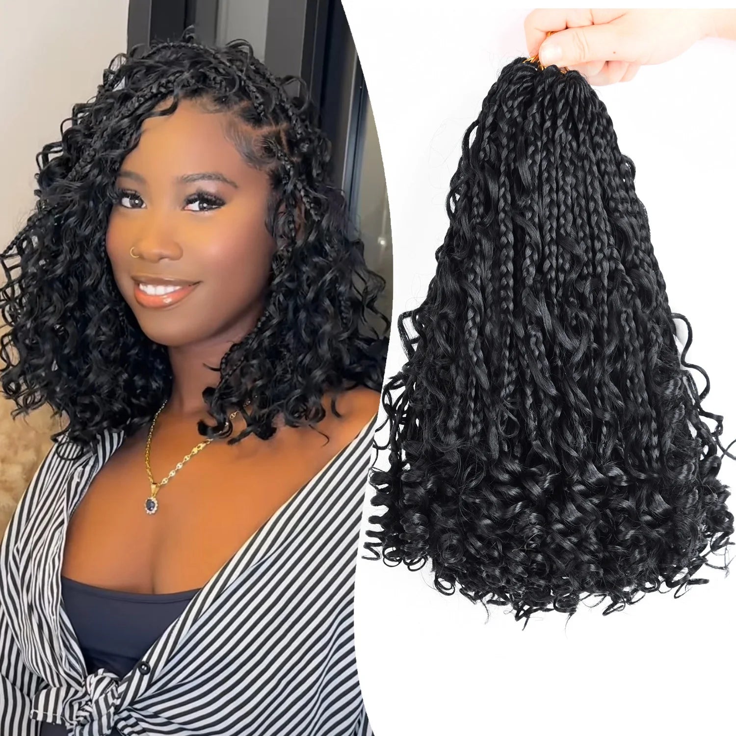 Goddess Box Braids Crochet Hair | 10 Inch Boho Curly Ends | 12 Strands Per Pack | Afrocentric