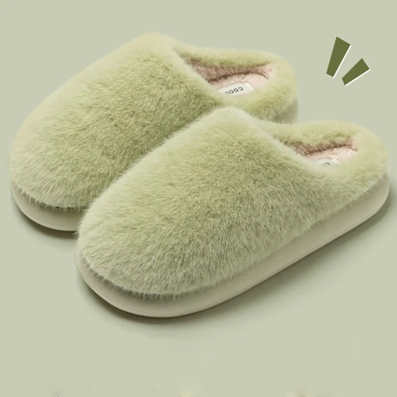 Winter Women's Faux Fur Warm Slippers - Plush Slip-Resistant Indoor House Shoes green | Afrocentric