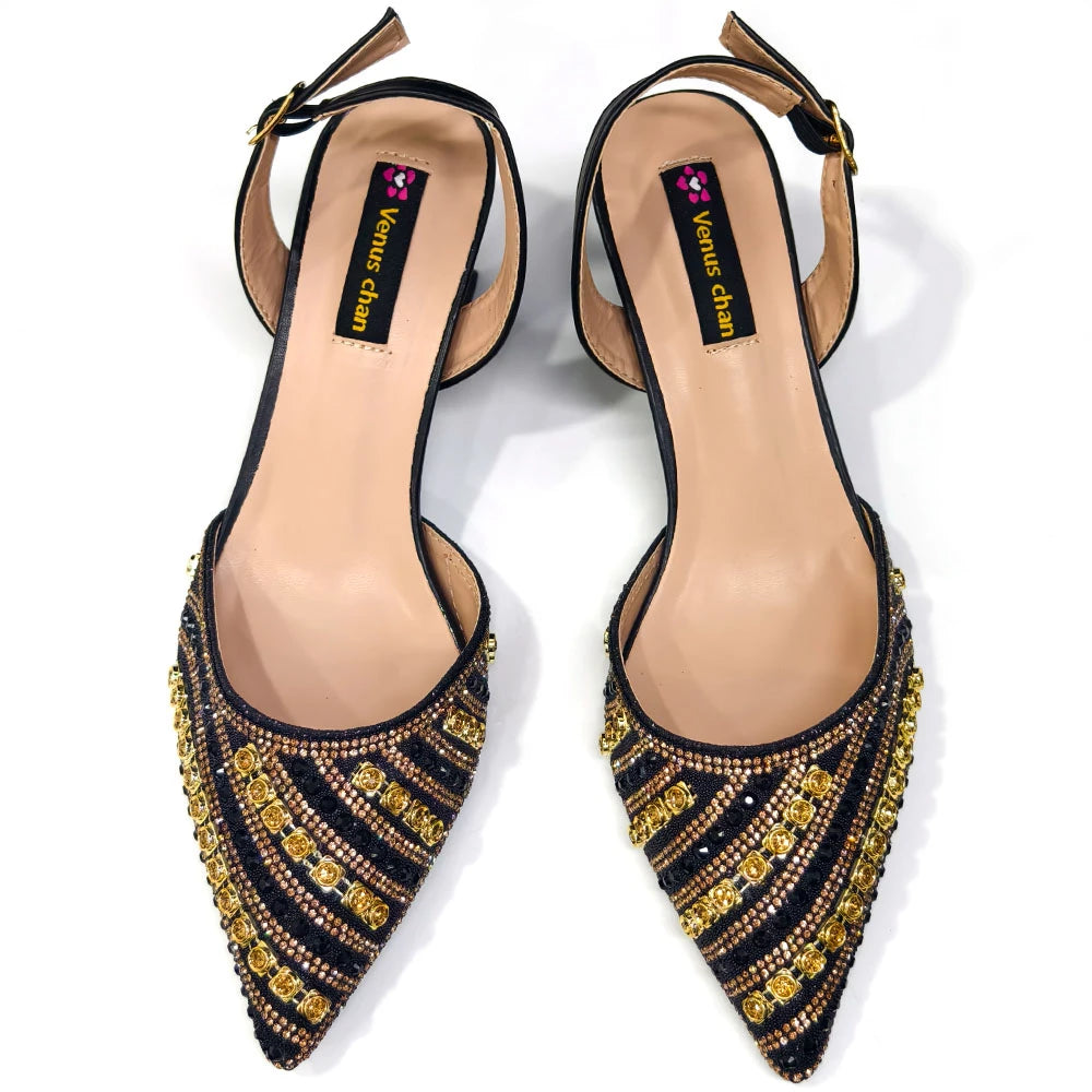 2025 Italian Fashion Pointed Toe Rhinestone Women Heels & Bag Set | Afrocentric