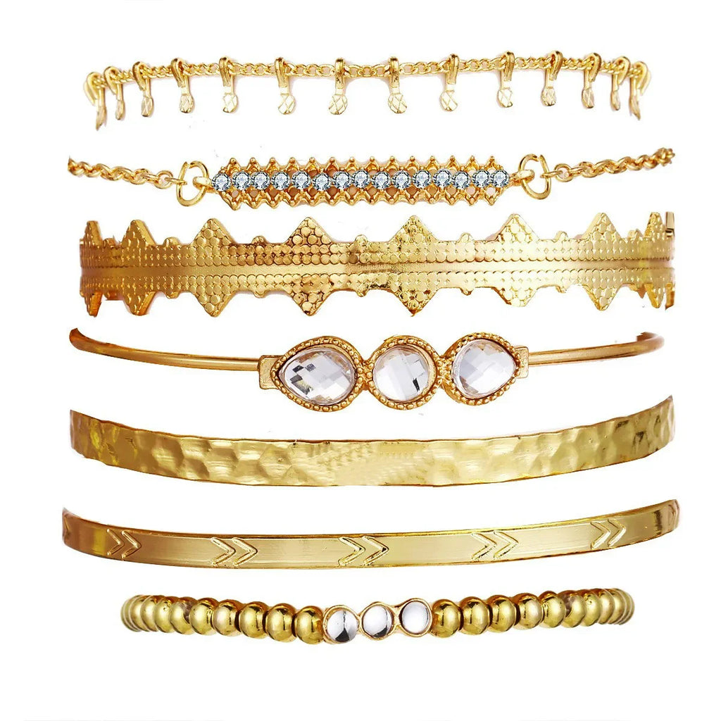 Boho Gold Chain Bracelet Set | Geometric Link Chain Open Bangle for Women | Afrocentric