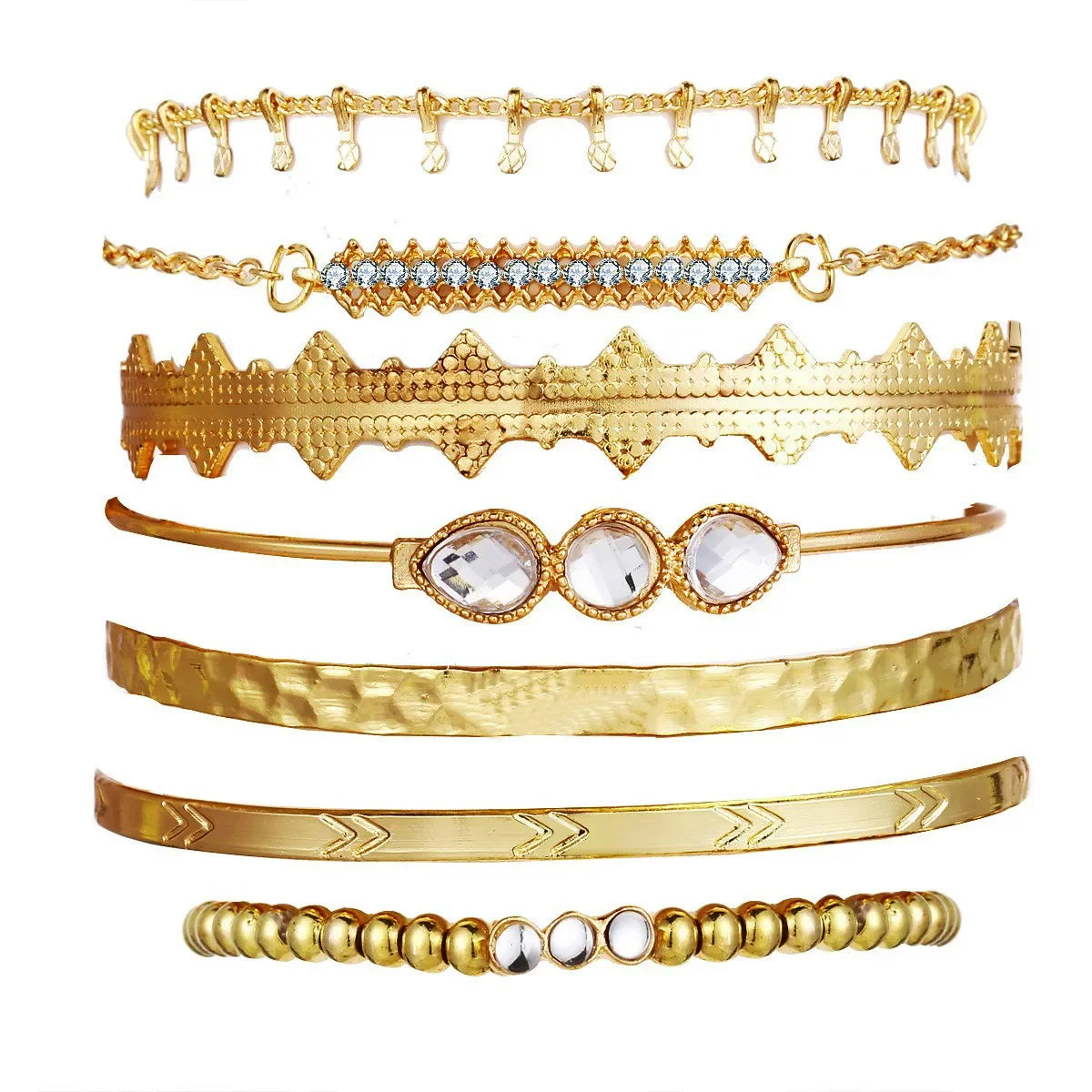 Boho Gold Chain Bracelet Set | Geometric Link Chain Open Bangle for Women | Afrocentric