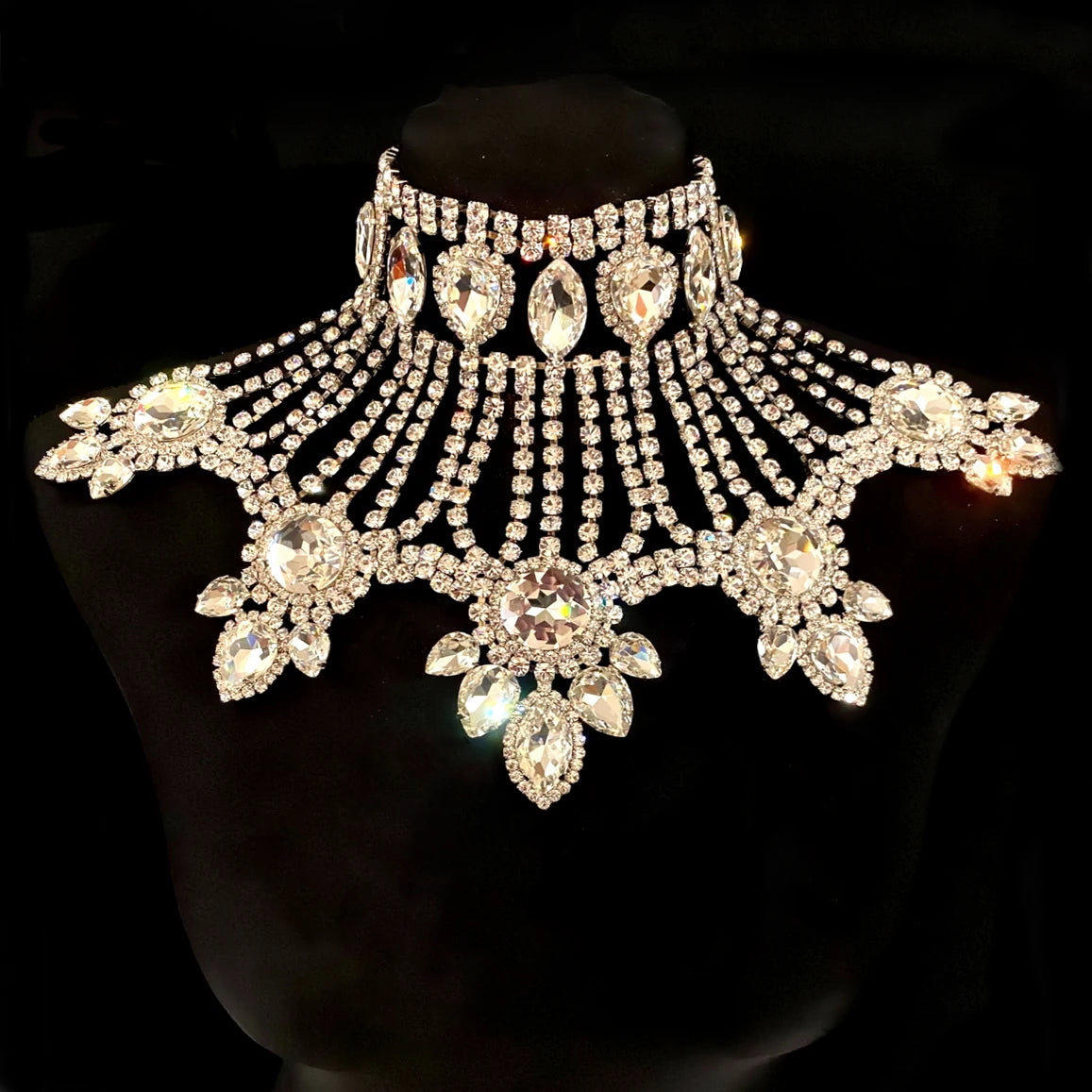 Crystal Rhinestone Choker Necklace | Luxury Geometric Water Drop Chain Collar | Afrocentric