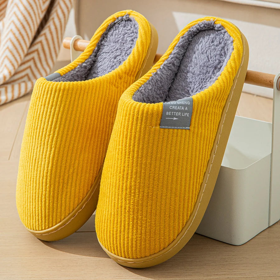 Women's Thick-Soled Plush Household Slippers - Non-Slip Warm Indoor Winter Slippers Yellow | Afrocentric