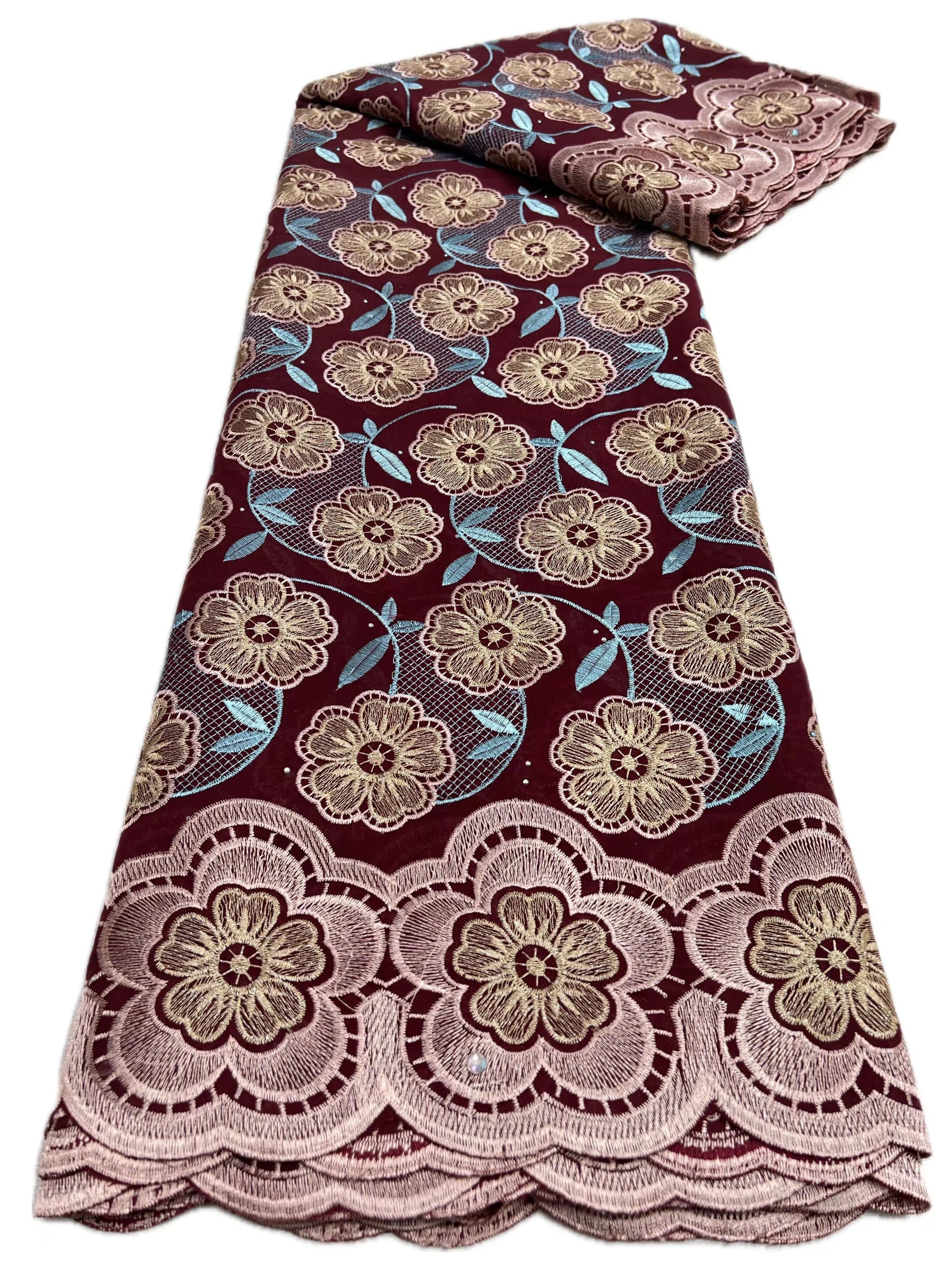 Swiss Voile Lace In Switzerland With 3D Flower Applique Stones 2026 Super Quality African Lace Fabric For Wedding Lace Dress LY5821-7 120cm 5 Yards | Afrocentric