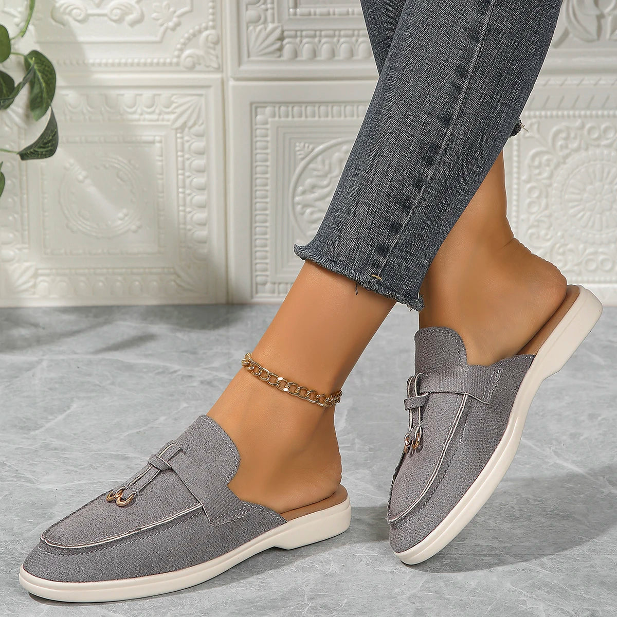 2024 Women's Slip-On Sneakers - Flat Casual Loafers Plus Size Vulcanized Walking Shoes GRAY | Afrocentric