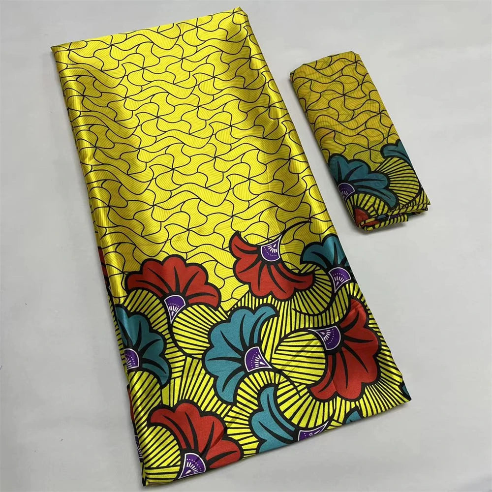 African Satin Silk Fabric High Quality Silk Fabric And Chiffon Tulle Blouse 4+2 Yards Nigerian Women Clothes Garment Cloth 5 6 yards | Afrocentric
