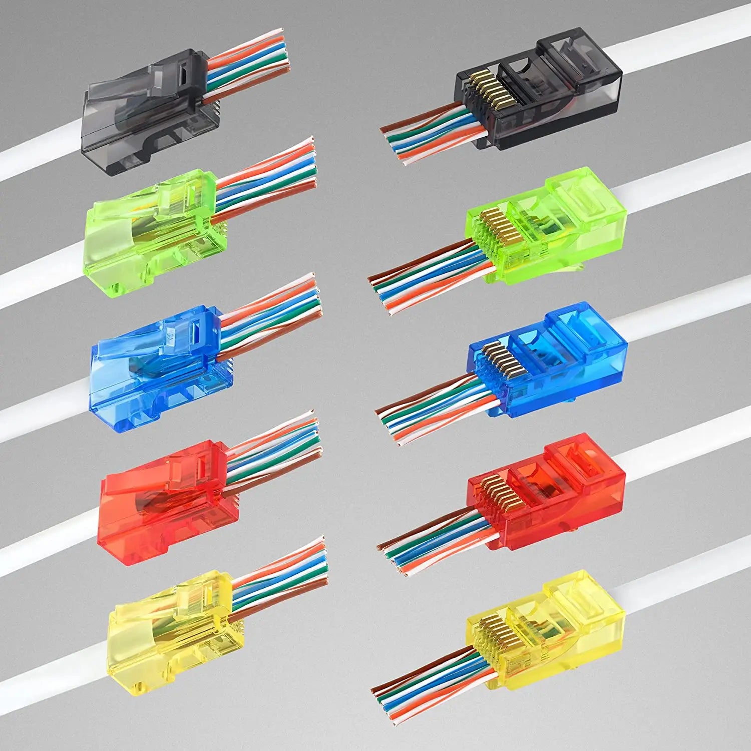 RJ45 Cat6 Pass Through Connectors | 50-Pack EZ Crimp Modular Plugs for UTP Network Cable | Afrocentric