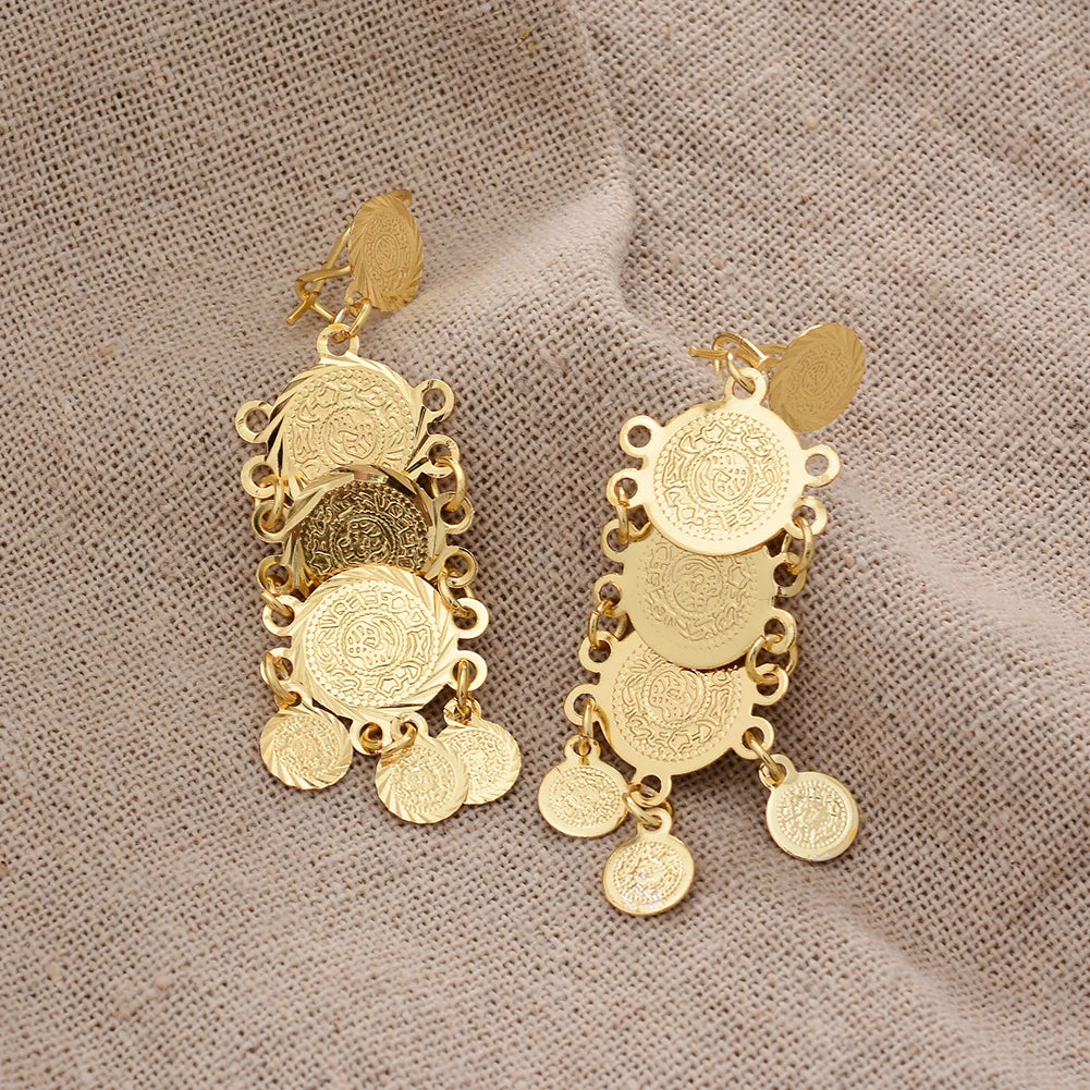 African Gold Coin Drop Earrings | Afrocentric