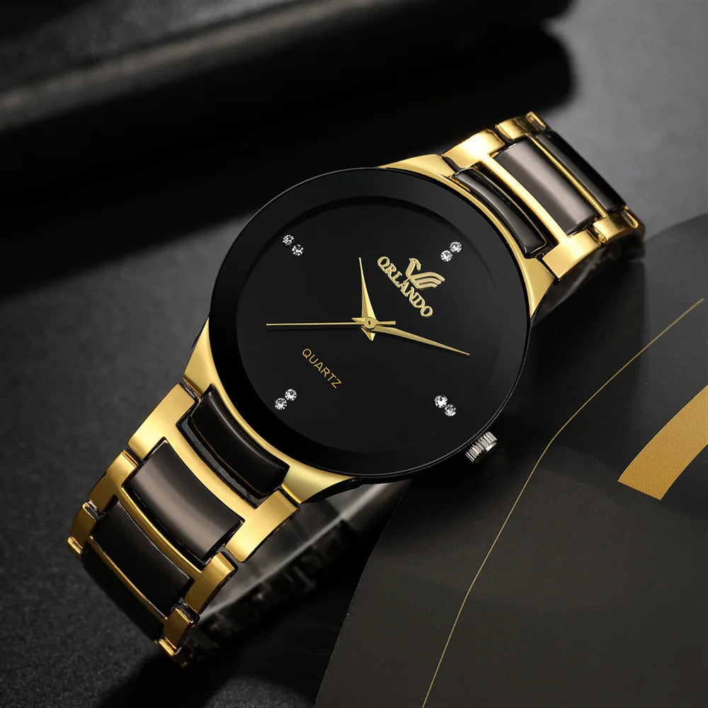Men's Black Dial Quartz Business Watch | Alloy Case & Bracelet Band | Afrocentric