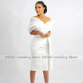 Short Wedding Dress | Off Shoulder Beaded Sheath Bridal Gown Knee Length Brown Nude n Ivory | Afrocentric