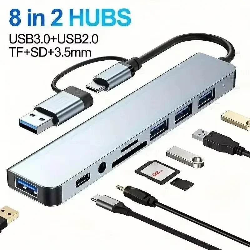 USB-C Hub Adapter | Multi-Port USB-C Dock for MacBook, Laptop & More 8 in 2 | Afrocentric