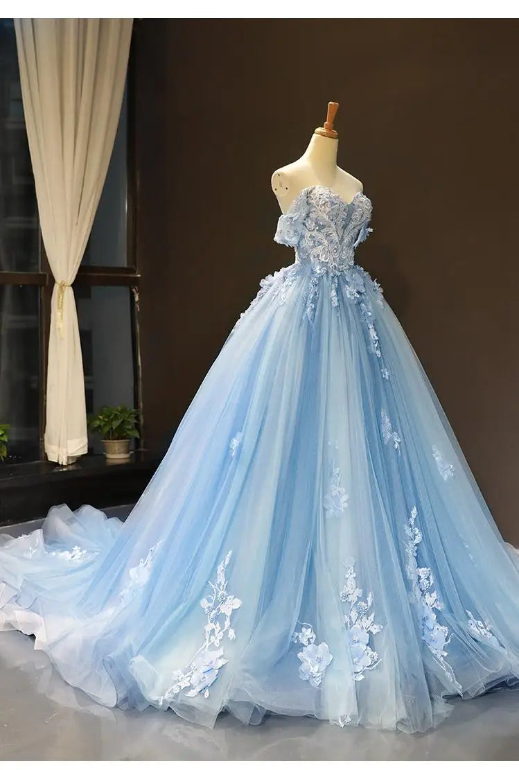 Floral Quinceañera Ball Gown – Off Shoulder Tulle Dress (Plus Size Available)