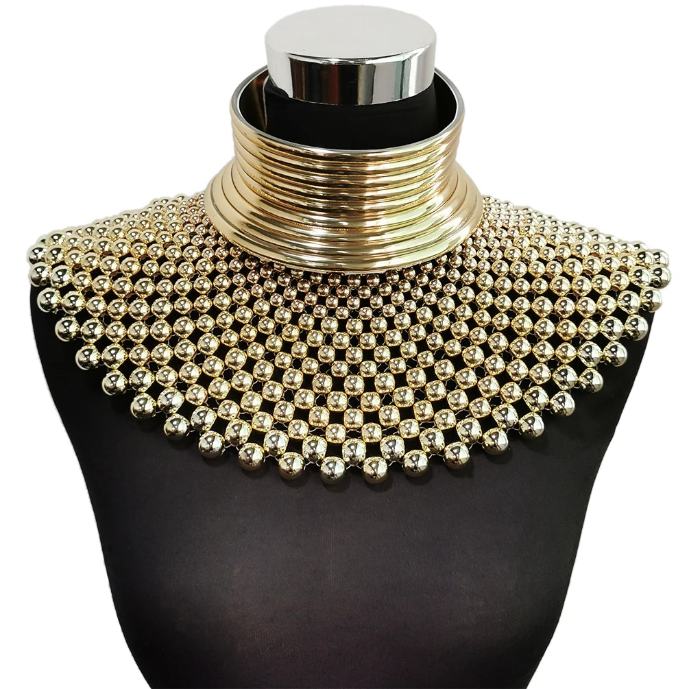 African Handmade Beaded Collar Necklace Gold Necklace Set | Afrocentric