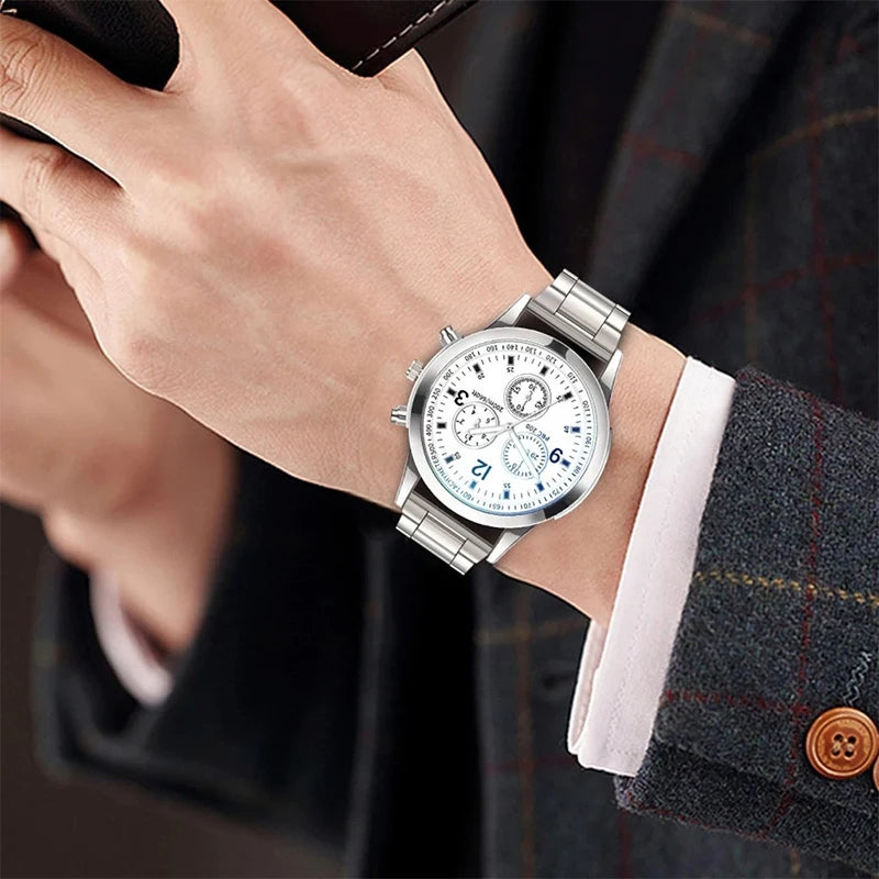 Men's Business Quartz Watch & Bracelet Set | Arabic Numeral Dial, Stainless Steel | Afrocentric