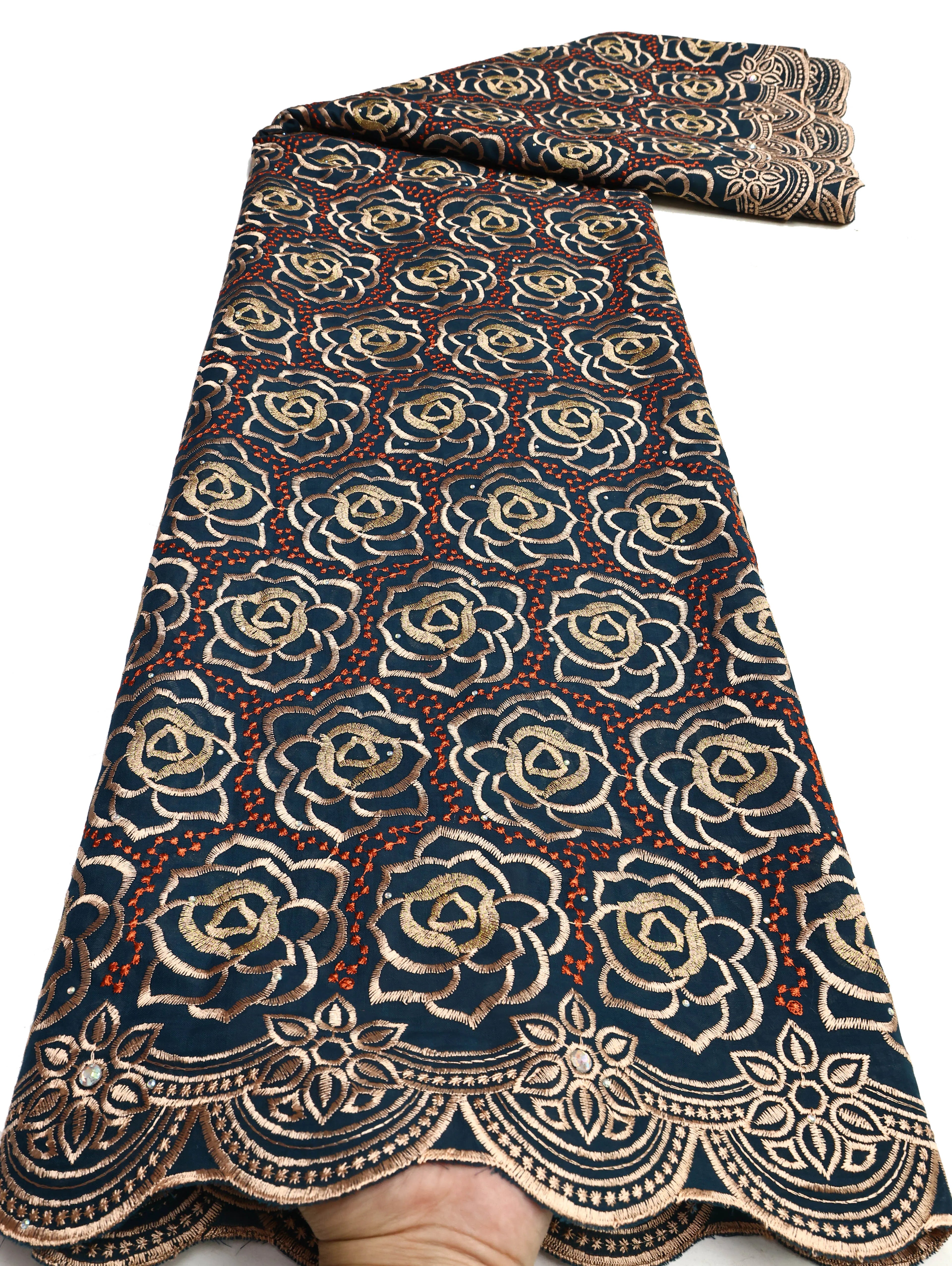Swiss Voile Lace In Switzerland With 3D Flower Applique Stones 2026 Super Quality African Lace Fabric For Wedding Lace Dress LY4169-7 120cm 5 Yards | Afrocentric