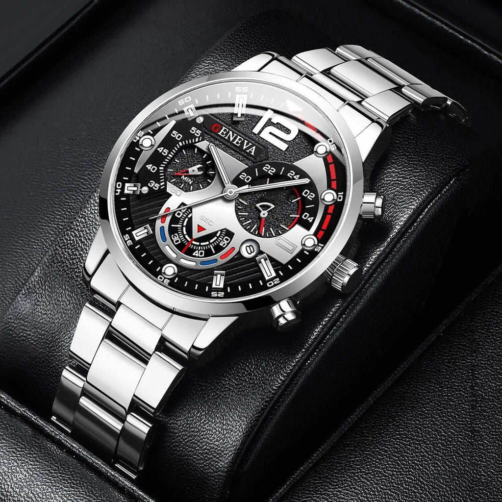 Men's Stainless Steel Quartz Watch | Minimalist Needle Dial Fashion Watch Silver | Afrocentric