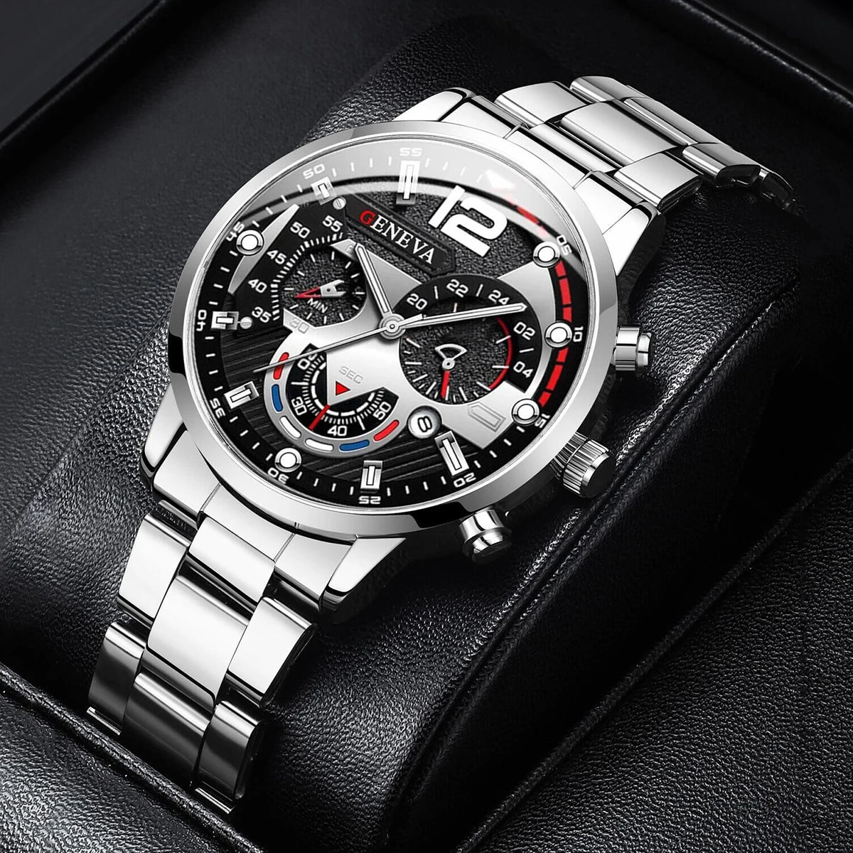 Men's Stainless Steel Quartz Watch | Minimalist Needle Dial Fashion Watch Silver | Afrocentric