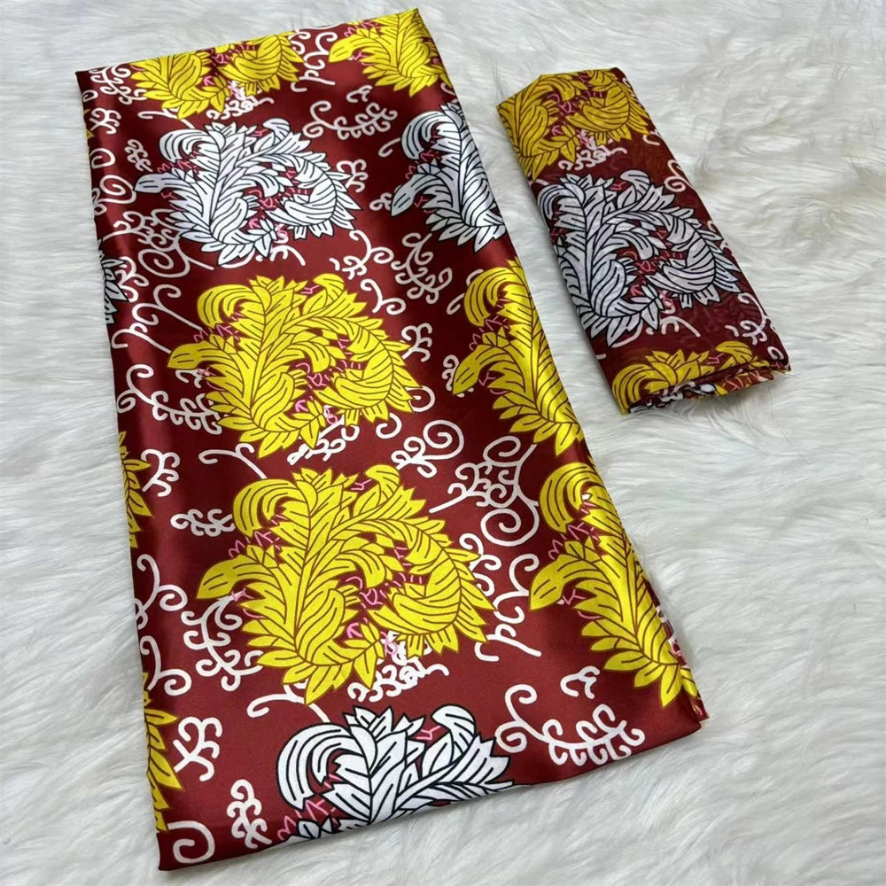 African Satin Silk Fabric High Quality Silk Fabric And Chiffon Tulle Blouse 4+2 Yards Nigerian Women Clothes Garment Cloth 33 6 yards | Afrocentric