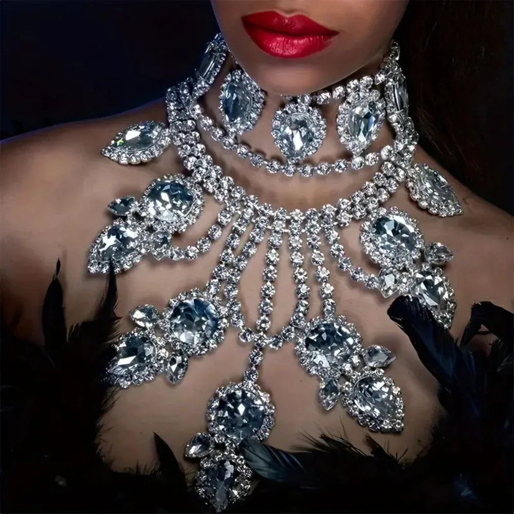 Crystal Rhinestone Choker Necklace | Luxury Geometric Water Drop Chain Collar 09 | Afrocentric