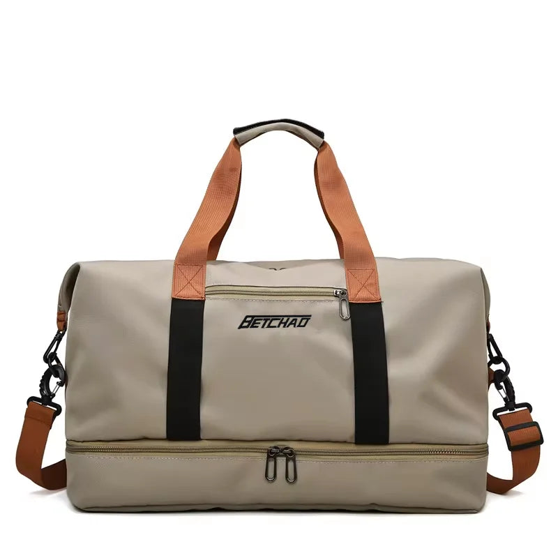 Expandable Large-Capacity Travel & Gym Bag | Weekender Duffel | Unisex Khaki | Afrocentric