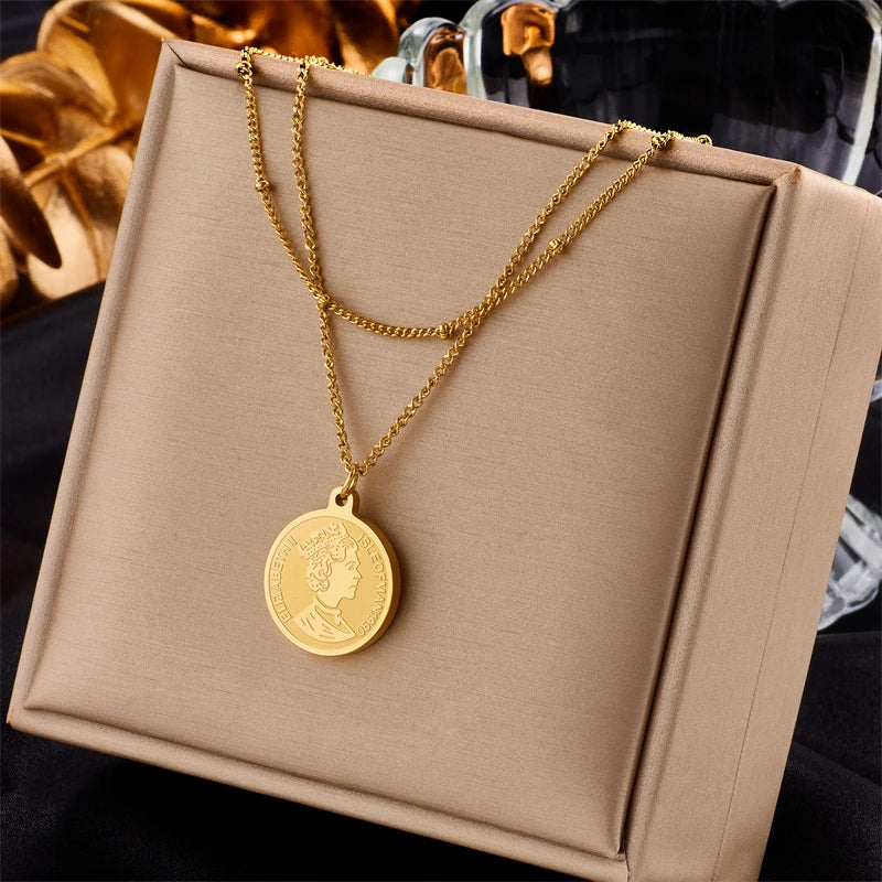 Multilayer Coin Pendant Necklace | Layered Chain for Women | Afrocentric