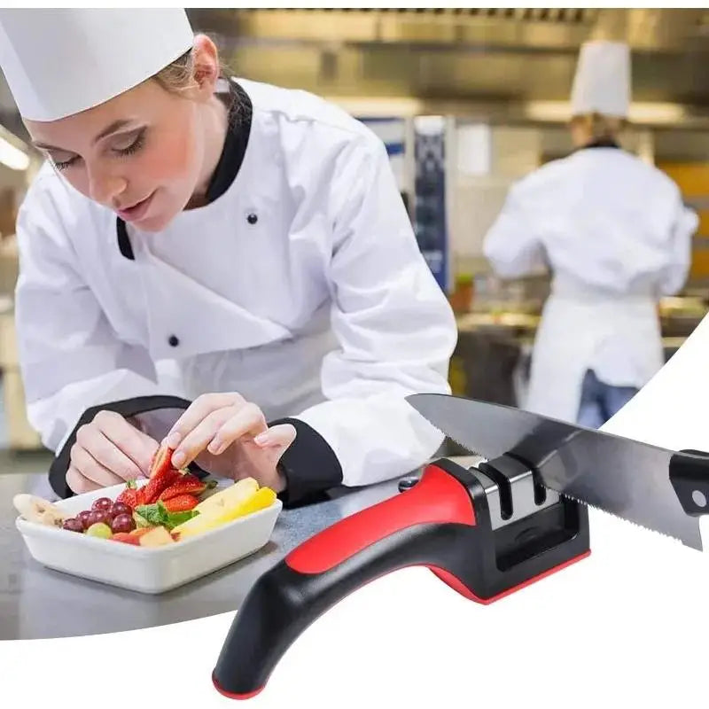 3-Stage Kitchen Knife Sharpener | Ceramic & Stainless Steel Handheld Sharpener | Afrocentric