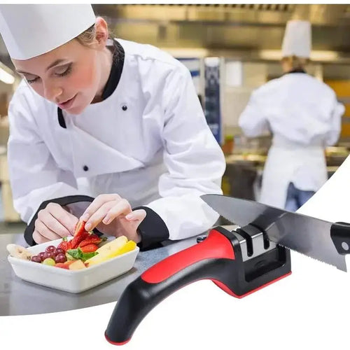 3-Stage Kitchen Knife Sharpener | Ceramic & Stainless Steel Handheld Sharpener | Afrocentric