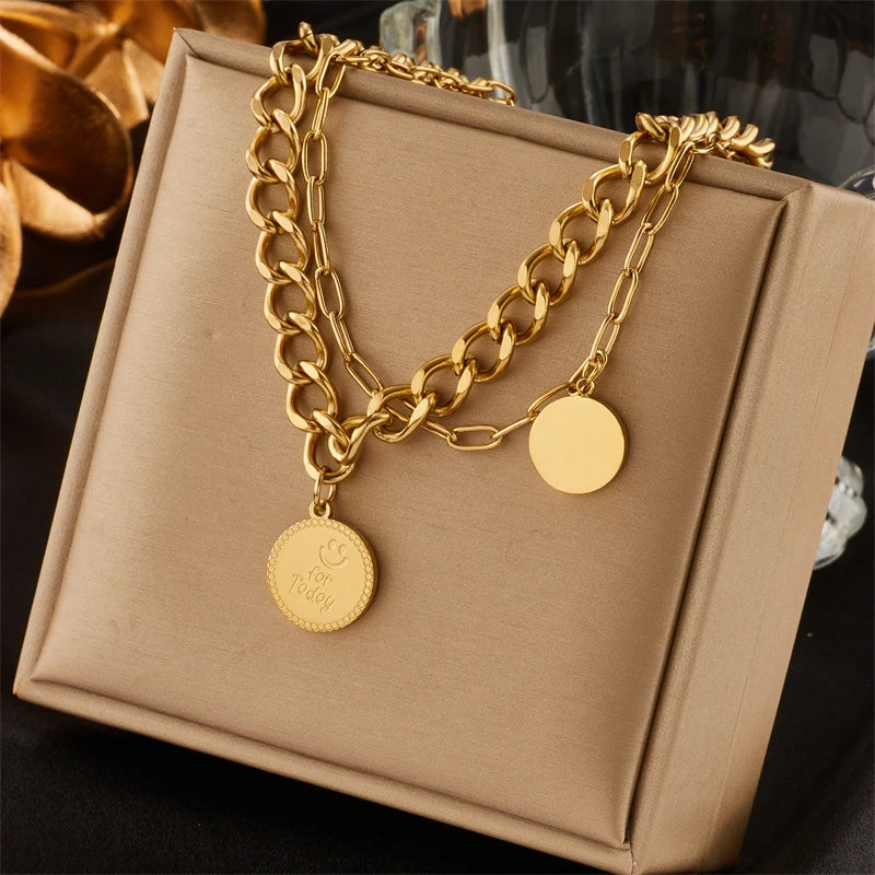 Multilayer Coin Pendant Necklace | Layered Chain for Women | Afrocentric
