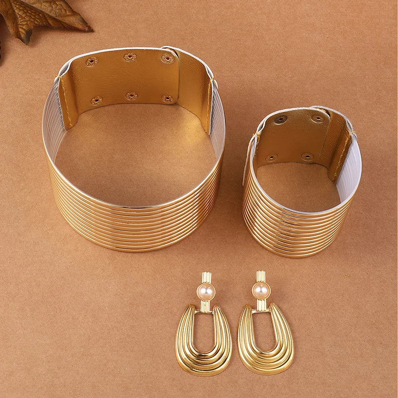 African Leather Jewelry Set | Necklace, Bracelet & Earrings | Afrocentric