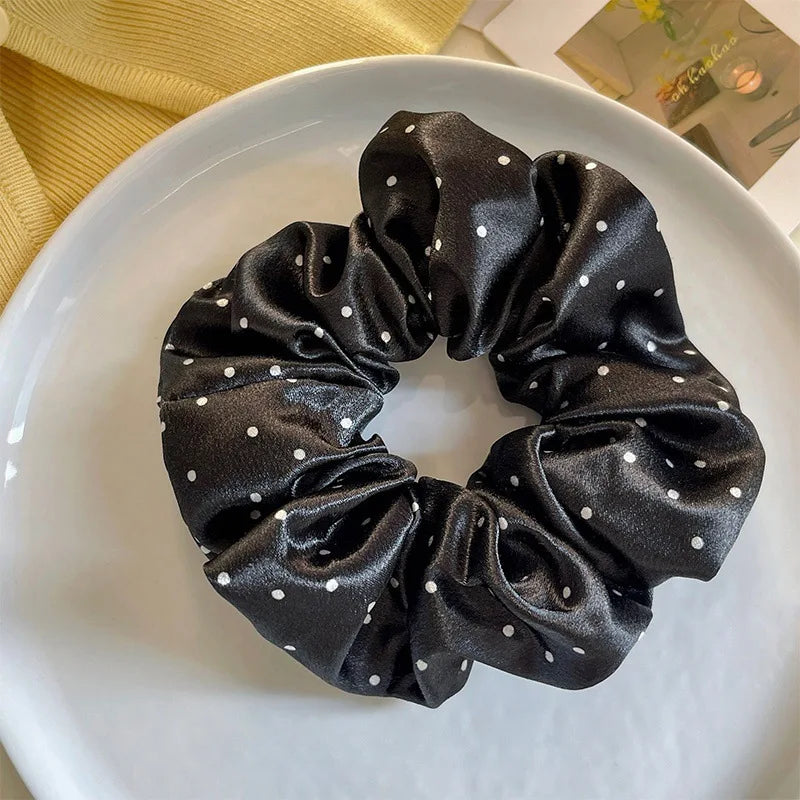 Polka Dot Scrunchie Set | Elastic Hair Ties for Women black | Afrocentric
