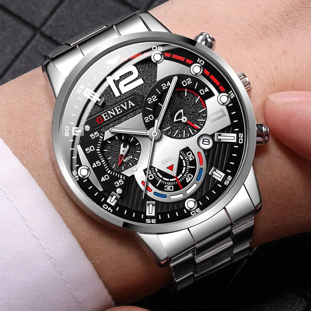 Men's Stainless Steel Quartz Watch | Minimalist Needle Dial Fashion Watch | Afrocentric