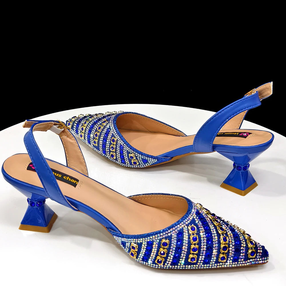 2025 Italian Fashion Pointed Toe Rhinestone Women Heels & Bag Set | Afrocentric