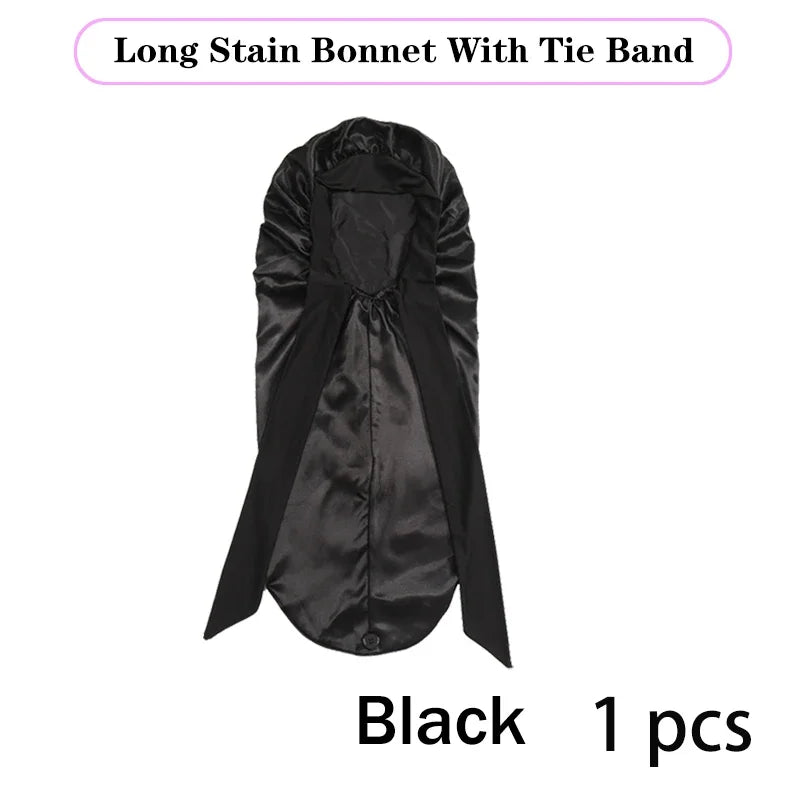 Long Satin Hair Bonnet - Extra Large Sleep Cap with Long Tie for Black Women All Hair Types black 1pcs | Afrocentric