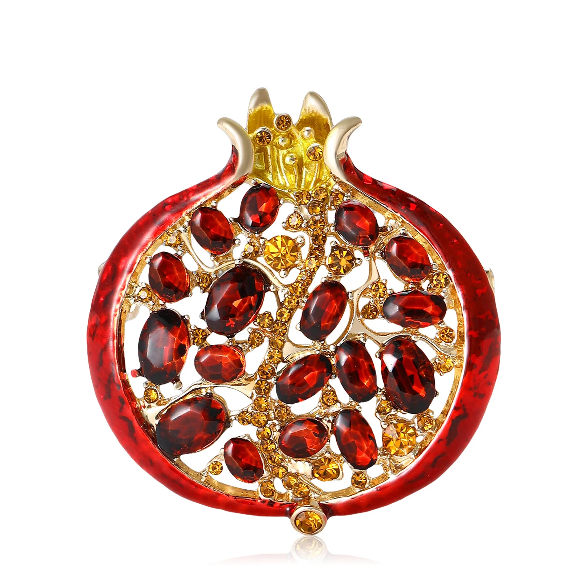 Rhinestone Pomegranate Brooch Pin | Enamel Fruit Brooch for Women Red5213 | Afrocentric