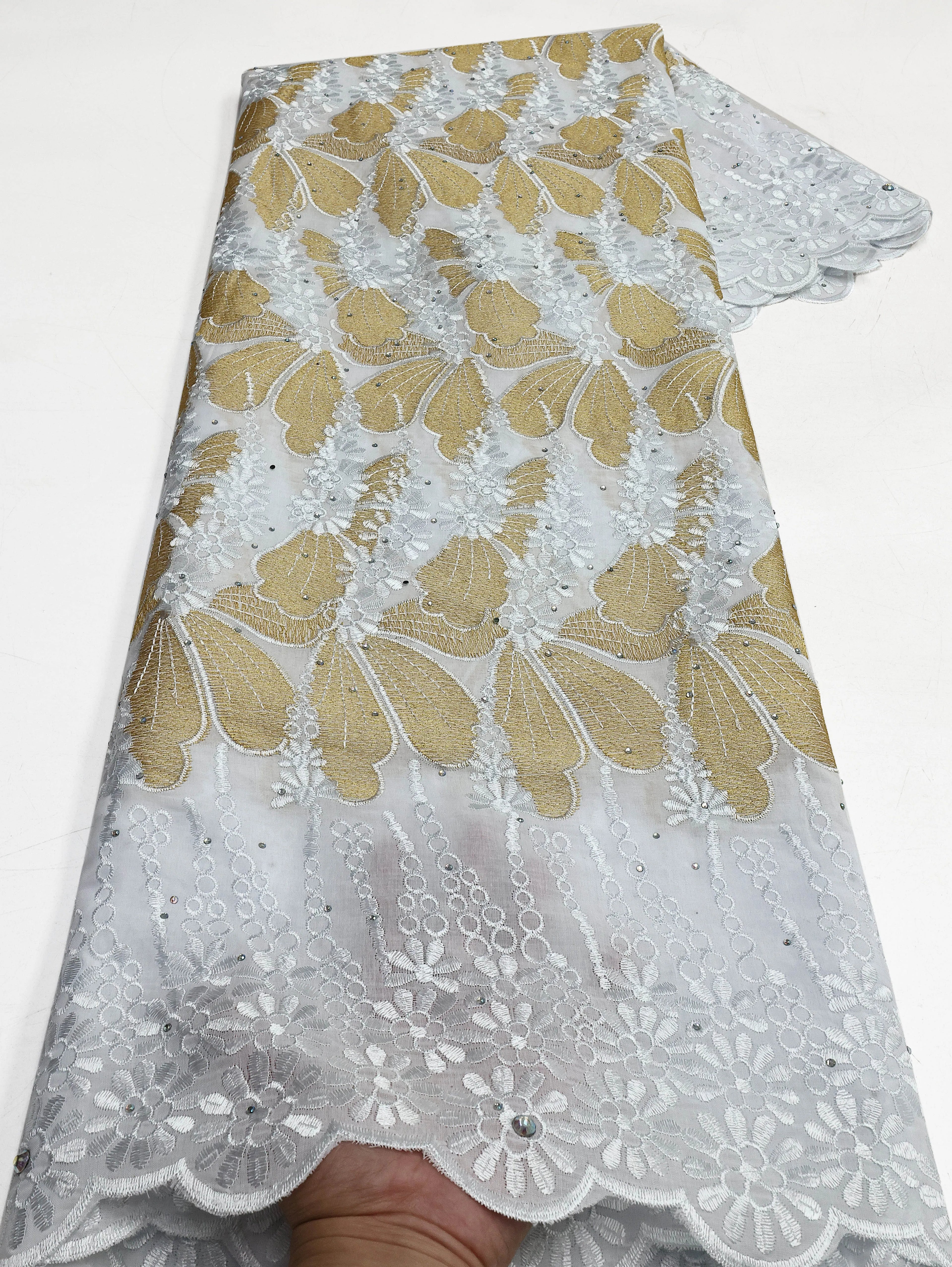 Swiss Voile Lace In Switzerland With 3D Flower Applique Stones 2026 Super Quality African Lace Fabric For Wedding Lace Dress LY3528-3 120cm 5 Yards | Afrocentric