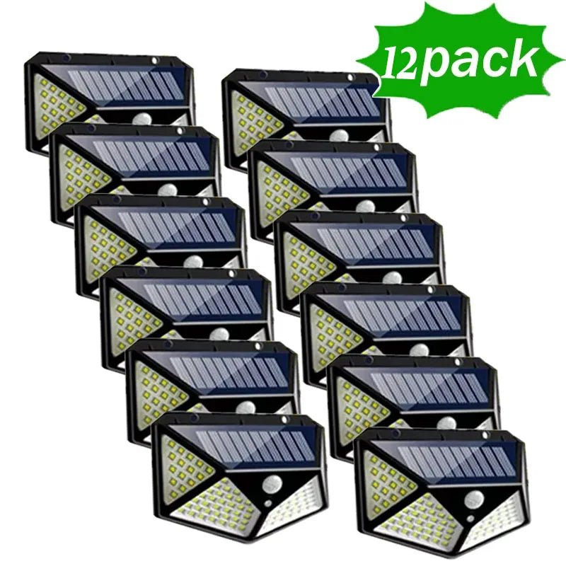 Solar Motion Sensor Wall Light | 100 LED Outdoor Security Light with 3 Modes 12pack | Afrocentric