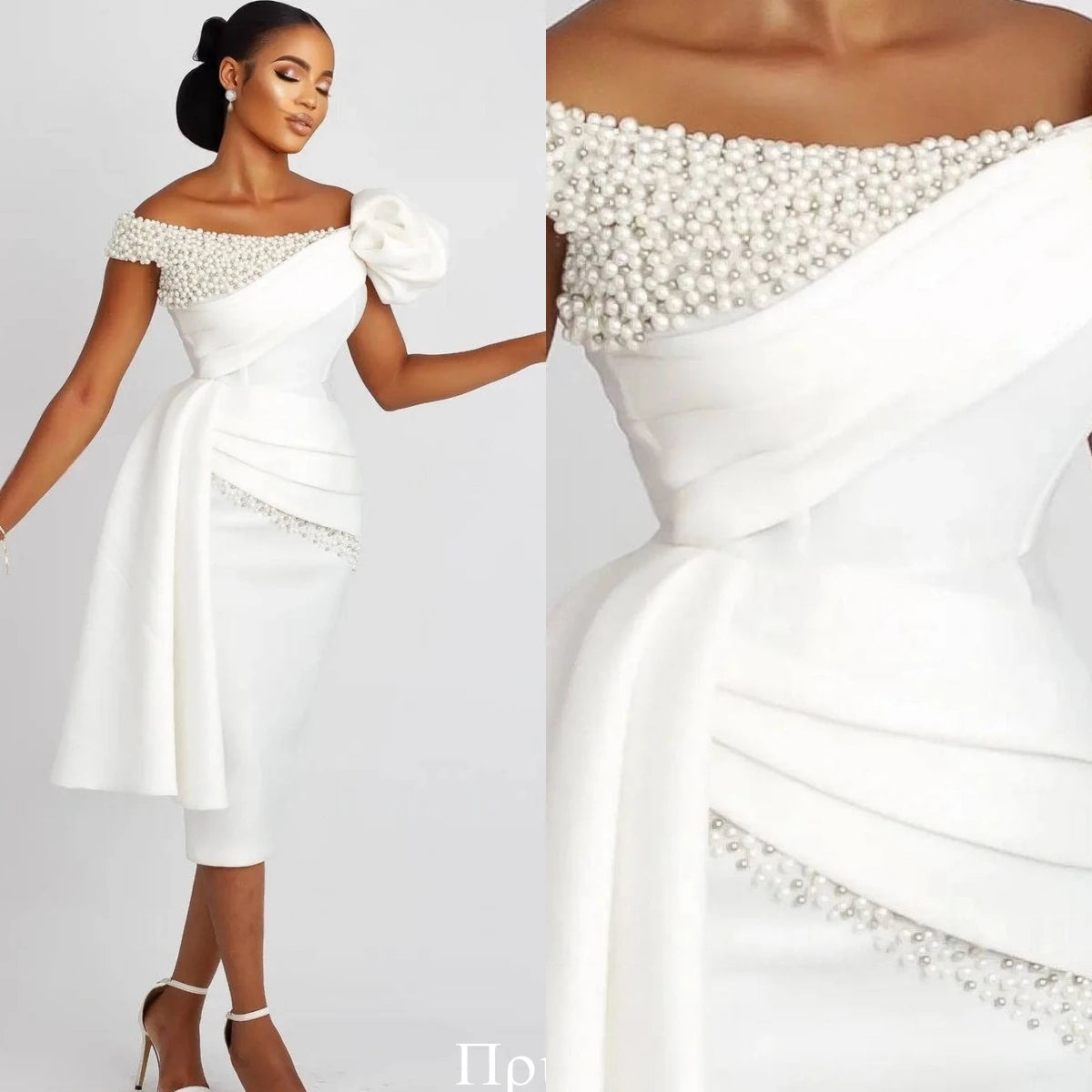 Customized Exquisite Satin Sparkly Pearls Luxury Wedding Dress Simple Sleeveless High Quality Bridal Party Fashion Bridal Gowns | Afrocentric