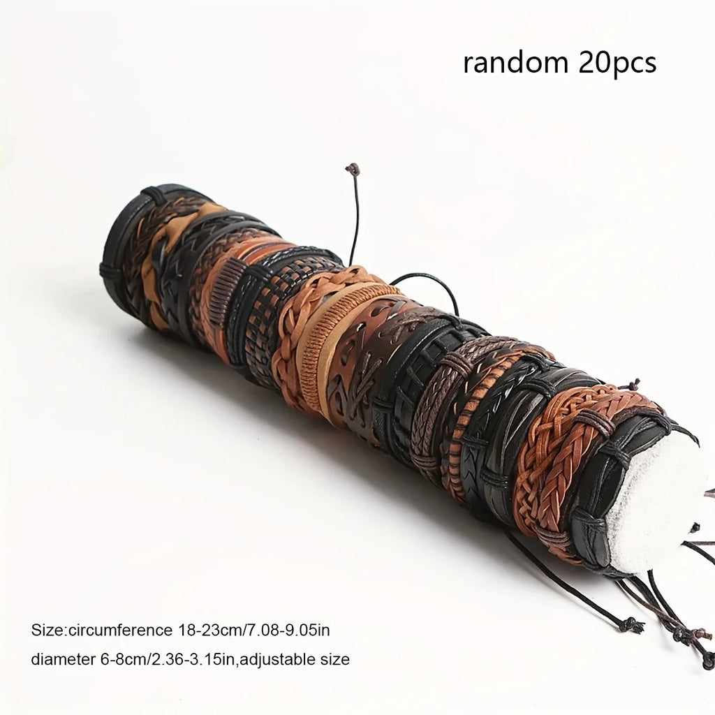 Braided Leather Bracelet Set | Ethnic Tribal Handmade Wrap Bracelets with Wood Beads | Afrocentric