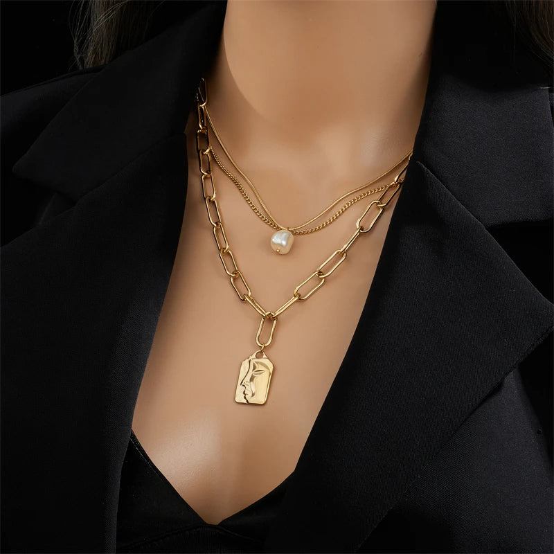 Multilayer Coin Pendant Necklace | Layered Chain for Women | Afrocentric