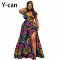 Dashiki African Women Dress Bazin Batik Sleeveless Slim Fit Mermaid Long Dress Sexy Hollow Women Dress with Headscarf 2425143 765 | Afrocentric