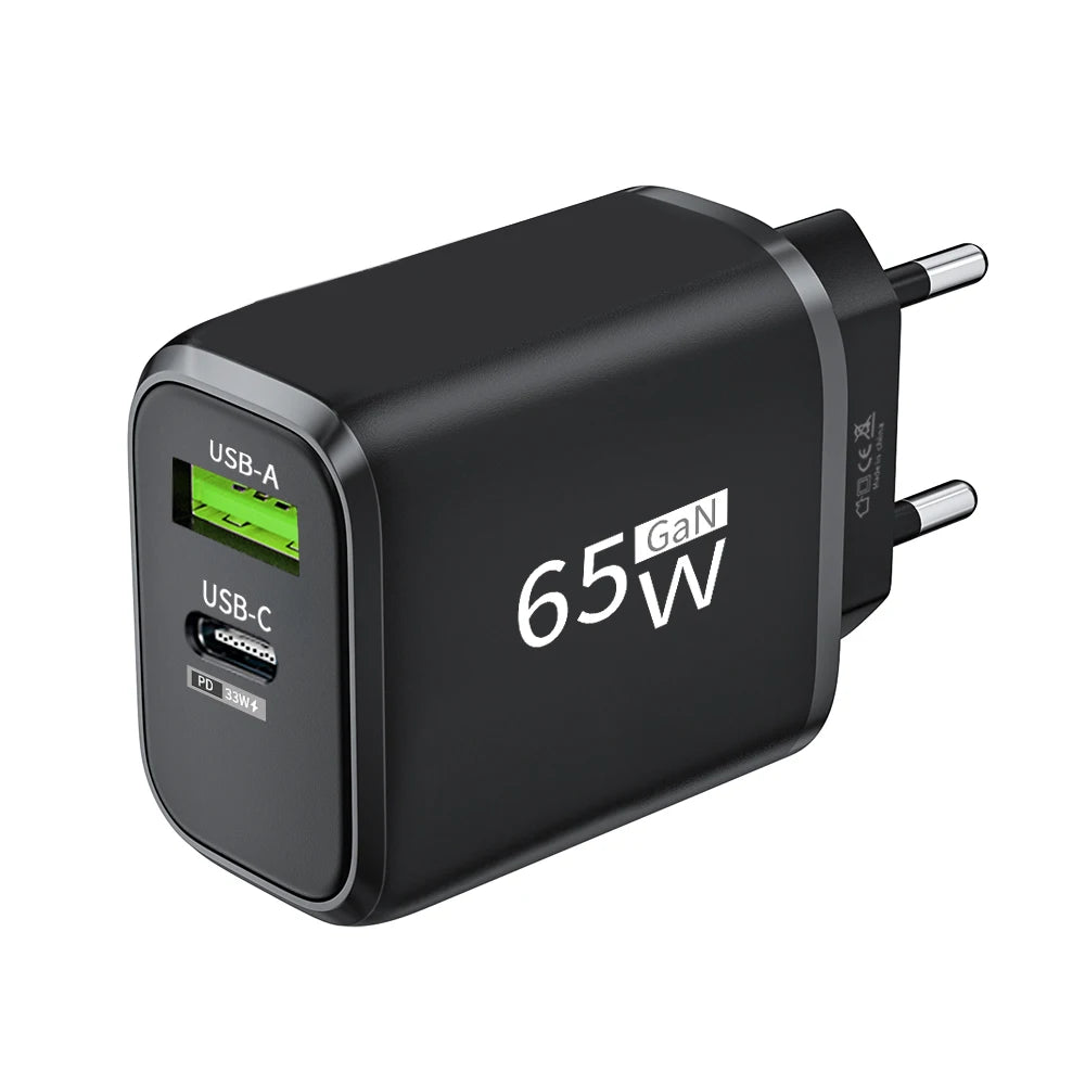 USB Charger 65W GaN Type C Fast Charging PD Power Adapter Quick Charger 3.0 For iPhone 15 Xiaomi POCO Samsung Oneplus Black EU | Afrocentric