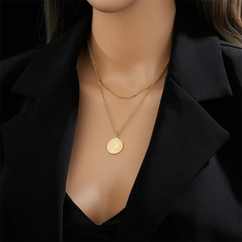 Multilayer Coin Pendant Necklace | Layered Chain for Women | Afrocentric