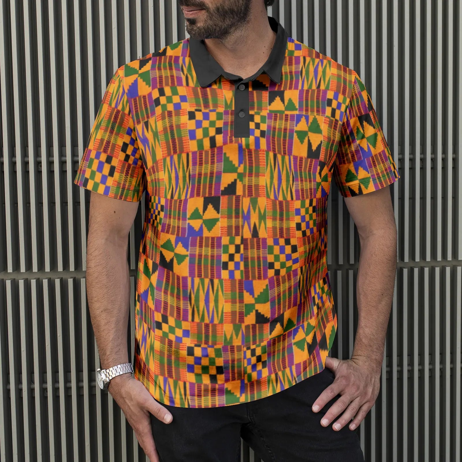 Kente African Print Men's Polo Shirt — Colourful Classic Style | Afrocentric
