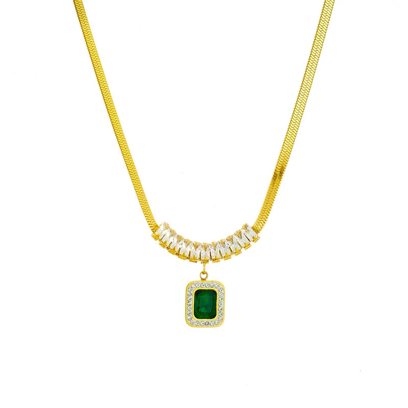 Green Crystal Zircon Jewelry Set | Necklace, Earrings & Bracelet for Women | Afrocentric