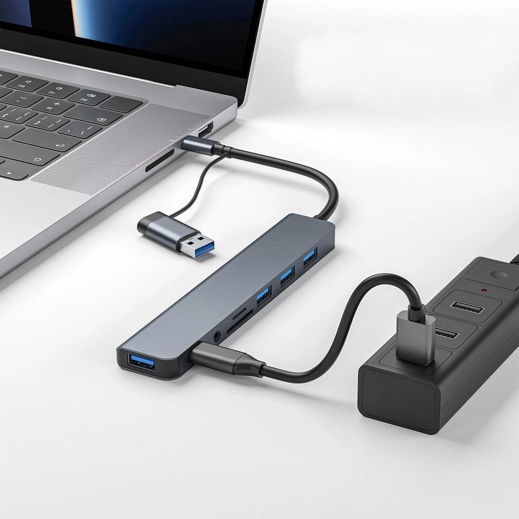 8-in-1 USB-C Hub - 4 USB Ports, USB-C, TF/SD Card Reader & 3.5mm Audio for MacBook & iPad | Afrocentric