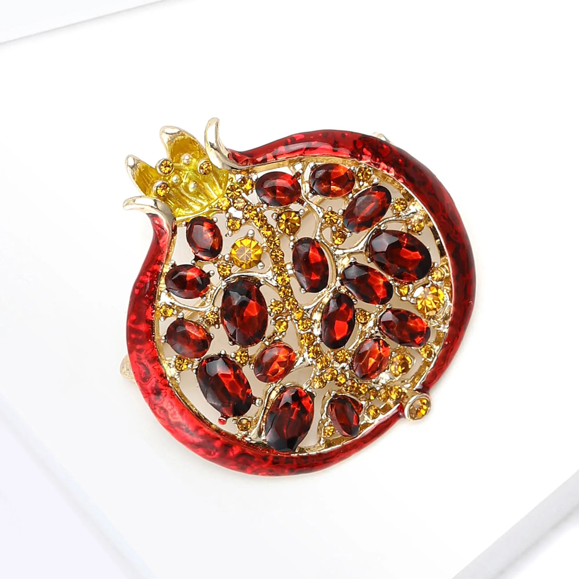 Rhinestone Pomegranate Brooch Pin | Enamel Fruit Brooch for Women | Afrocentric