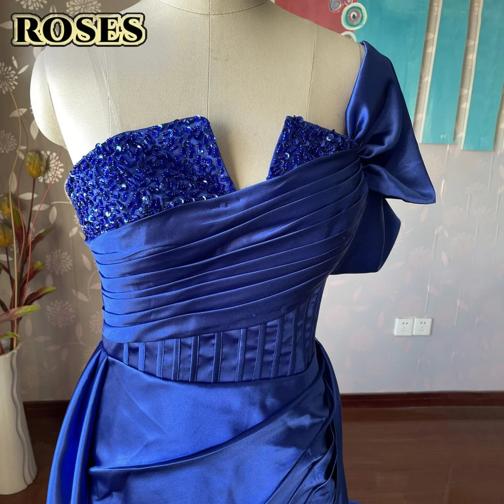 Mermaid Evening Dress | One Shoulder High Split Satin Prom Gown | Afrocentric
