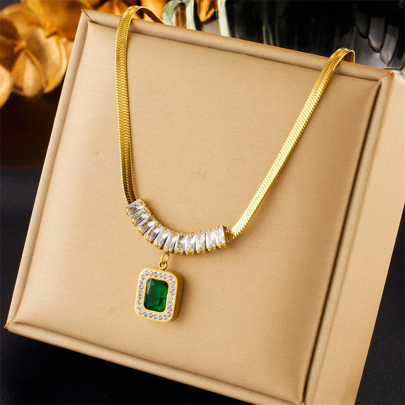 Green Crystal Zircon Jewelry Set | Necklace, Earrings & Bracelet for Women | Afrocentric