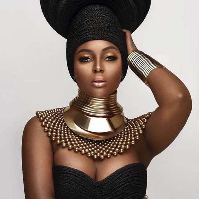 African Geometric Collar Necklace | Bold Statement Torque for Women | Afrocentric